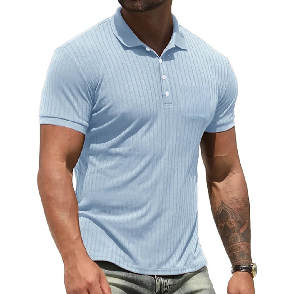 Cotton Men Casual T-Shirts Gym Summer Lapel Collar