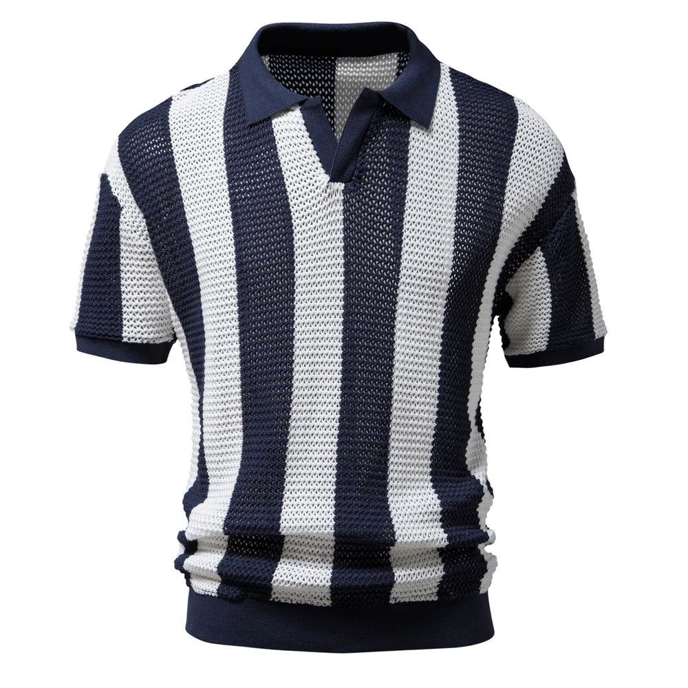 Cotton Hollow Out Men's Polo Shirts Short Sleeve Knitted