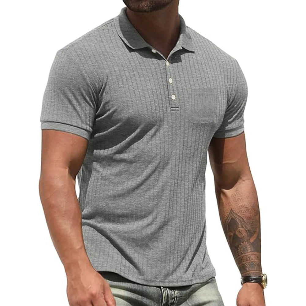 Cotton Men Casual T-Shirts Gym Summer Lapel Collar