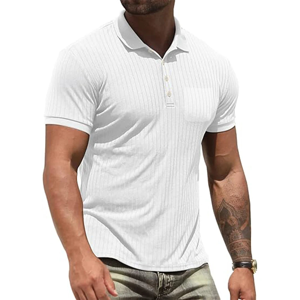 Cotton Men Casual T-Shirts Gym Summer Lapel Collar