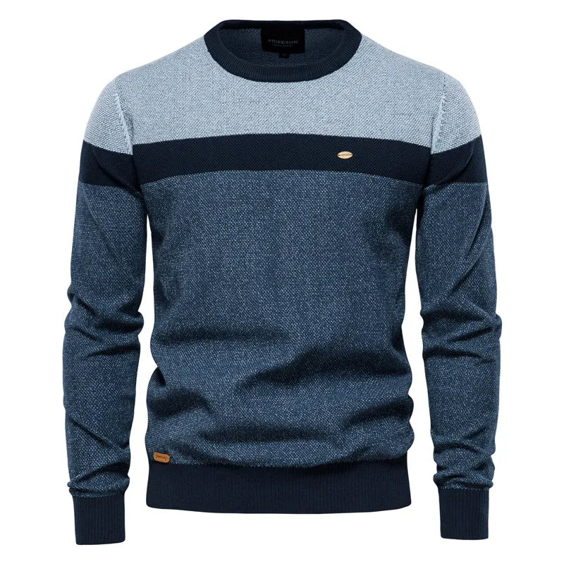 Spliced Cotton Sweater Men Casual O-neck