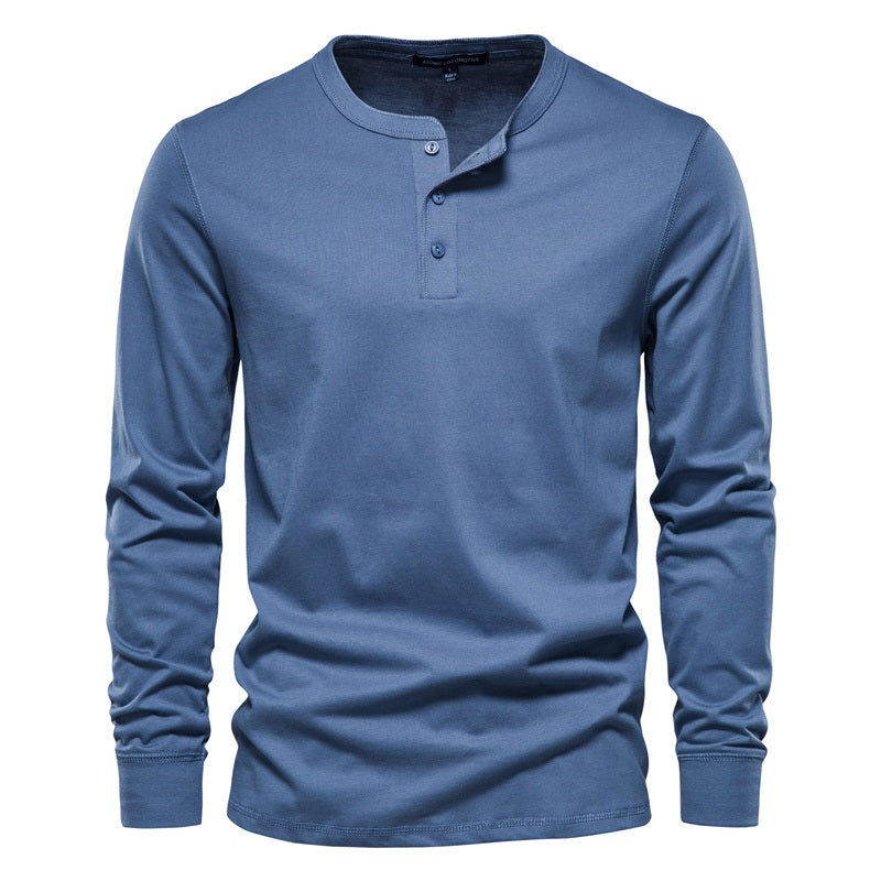 Henley Collar Autumn sweatshirt Men Casual Solid Color Long Sleeve