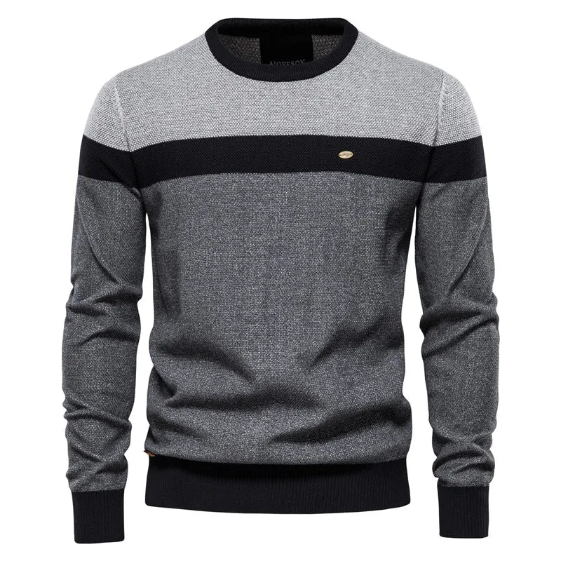 Spliced Cotton Sweater Men Casual O-neck