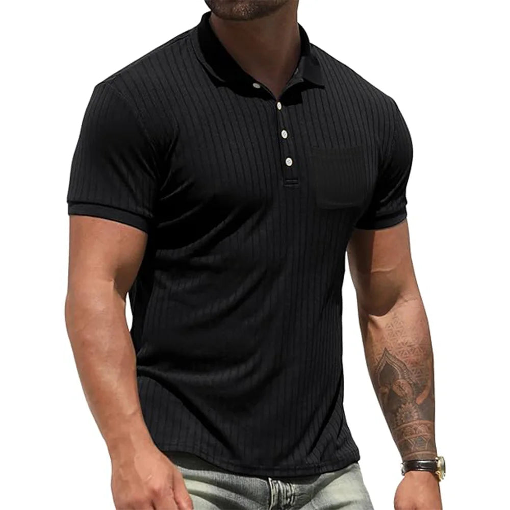 Cotton Men Casual T-Shirts Gym Summer Lapel Collar