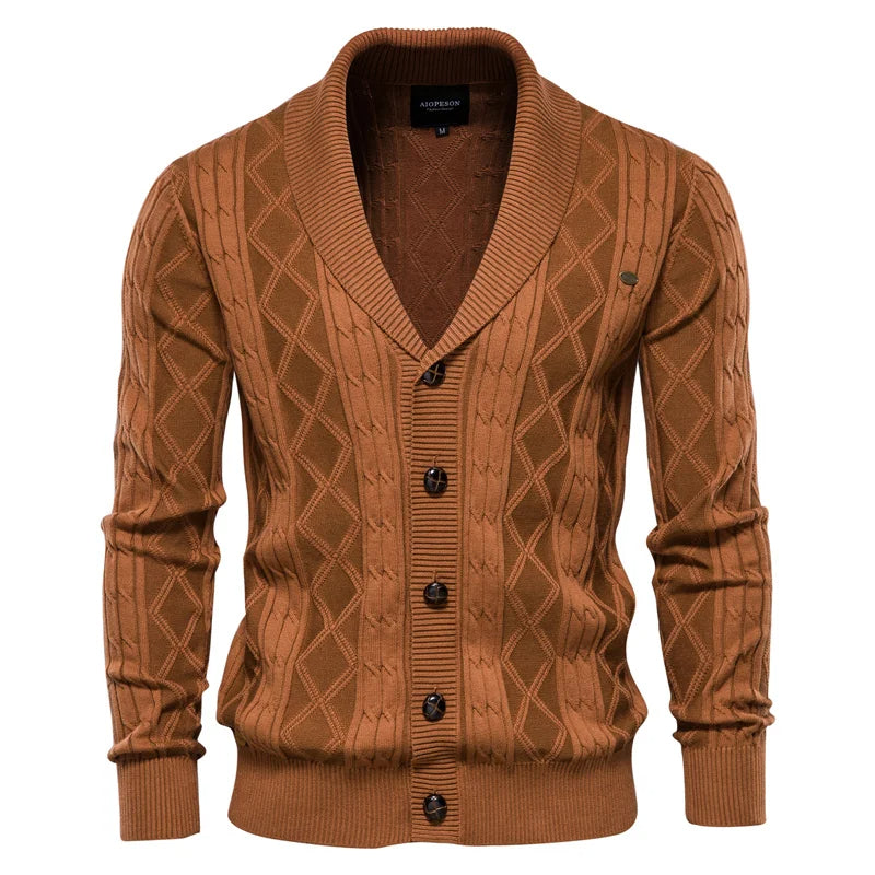 Cotton Argyle Cardigan Men Casual Winter sweat shirt