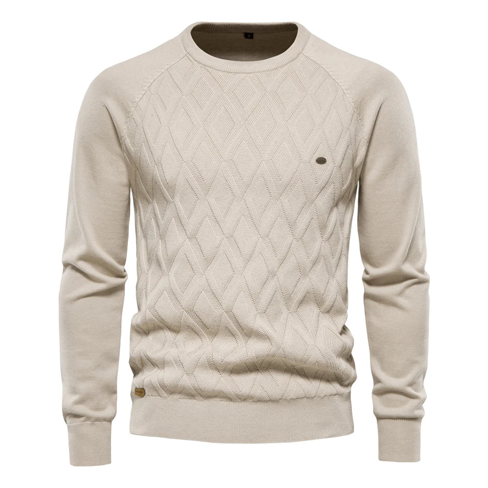 Argyle Basic Men Sweaters Solid Color O-neck Long sleeve Knitted