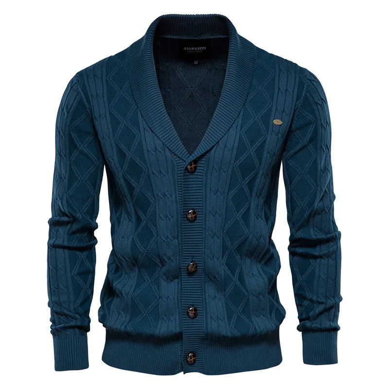 Cotton Argyle Cardigan Men Casual Winter sweat shirt