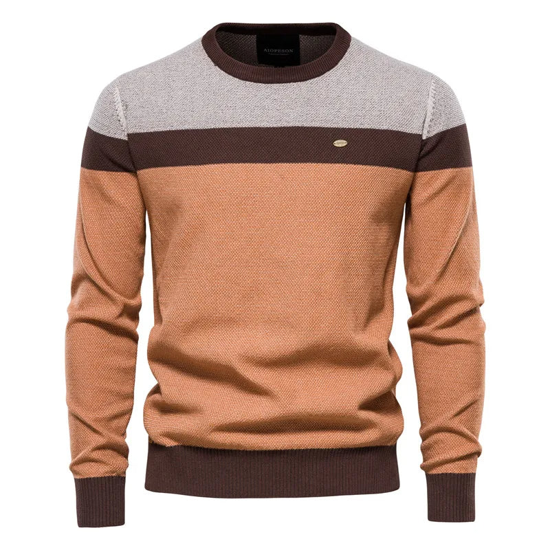 Spliced Cotton Sweater Men Casual O-neck