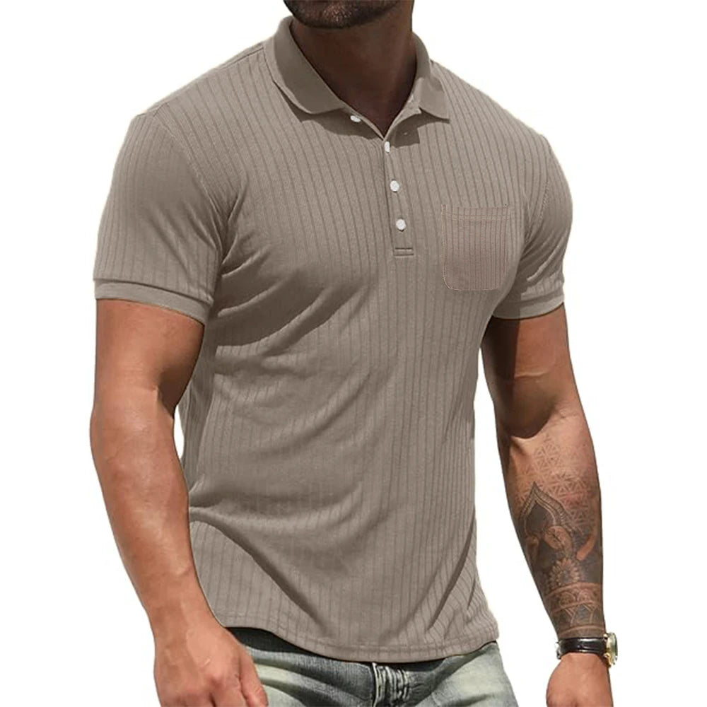 Cotton Men Casual T-Shirts Gym Summer Lapel Collar