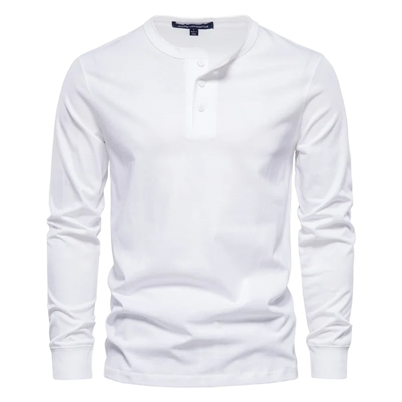 Henley Collar Autumn sweatshirt Men Casual Solid Color Long Sleeve