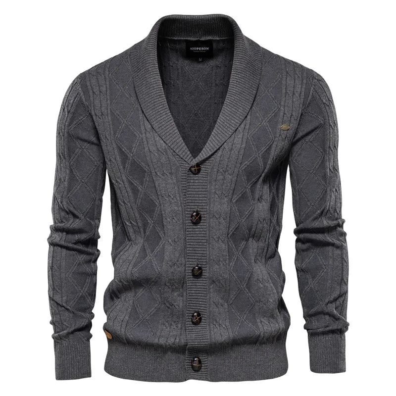 Cotton Argyle Cardigan Men Casual Winter sweat shirt