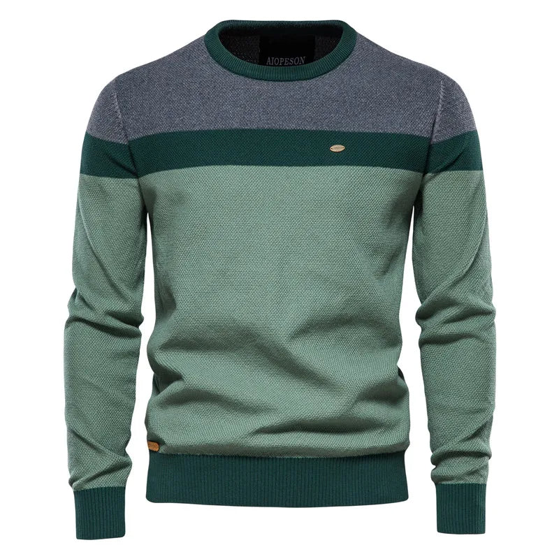 Spliced Cotton Sweater Men Casual O-neck