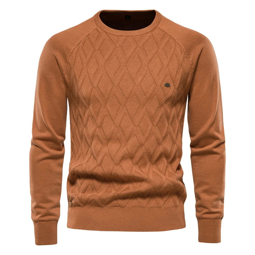 Argyle Basic Men Sweaters Solid Color O-neck Long sleeve Knitted