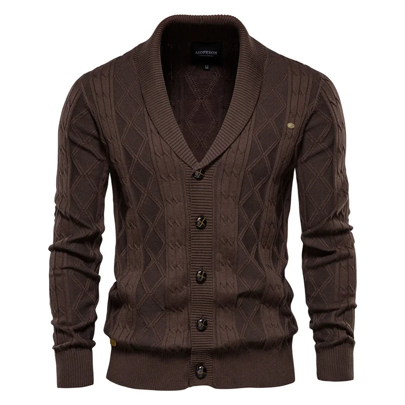 Cotton Argyle Cardigan Men Casual Winter sweat shirt