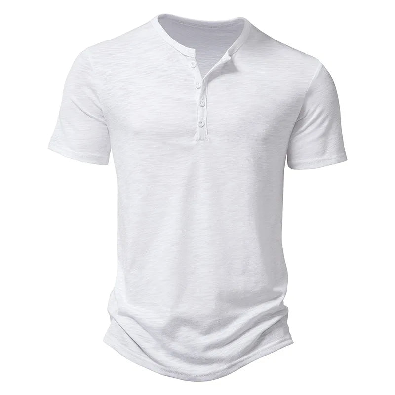 Henley Collar Summer Men Casual Solid Color Short Sleeve T Shirt