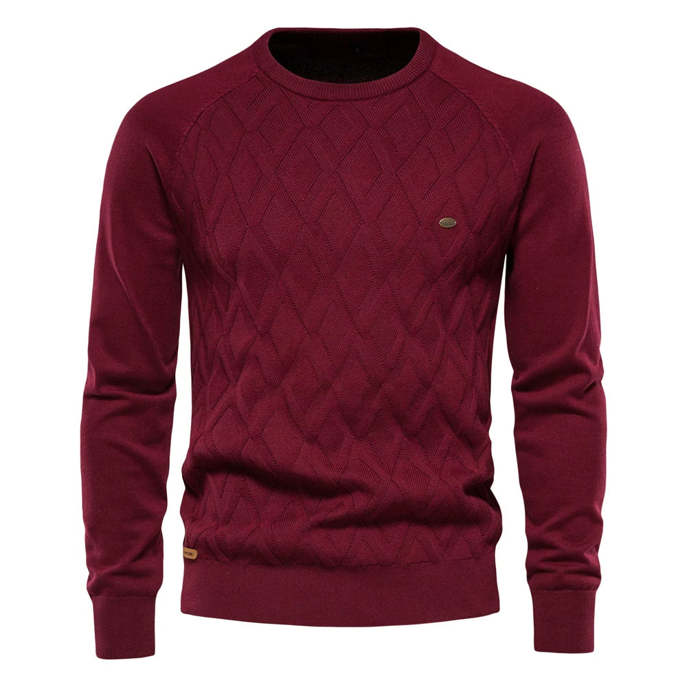 Argyle Basic Men Sweaters Solid Color O-neck Long sleeve Knitted