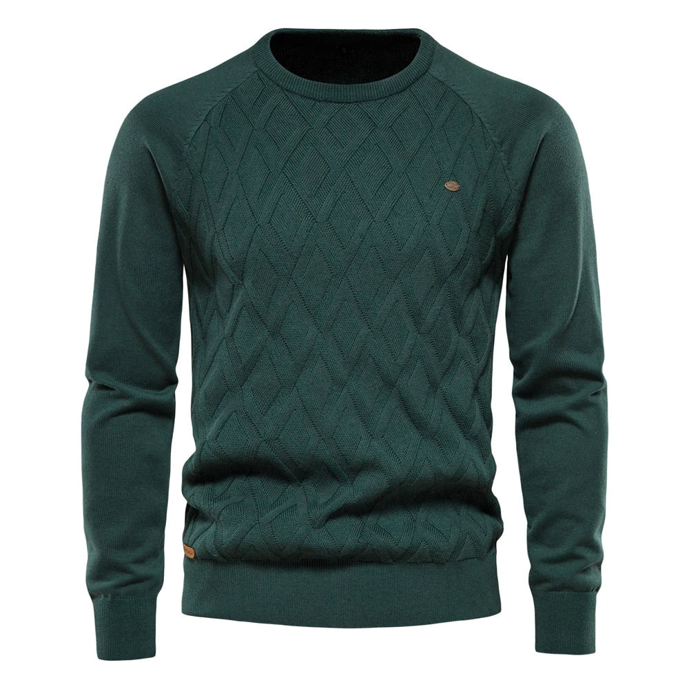 Argyle Basic Men Sweaters Solid Color O-neck Long sleeve Knitted