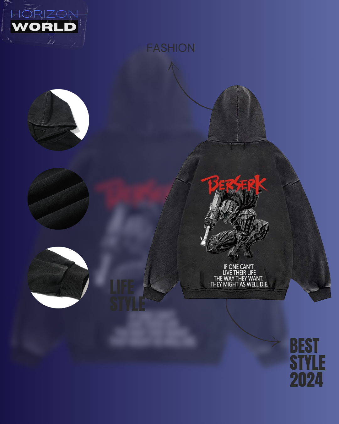 Berserk Anime Hoodies Men 100 cotton