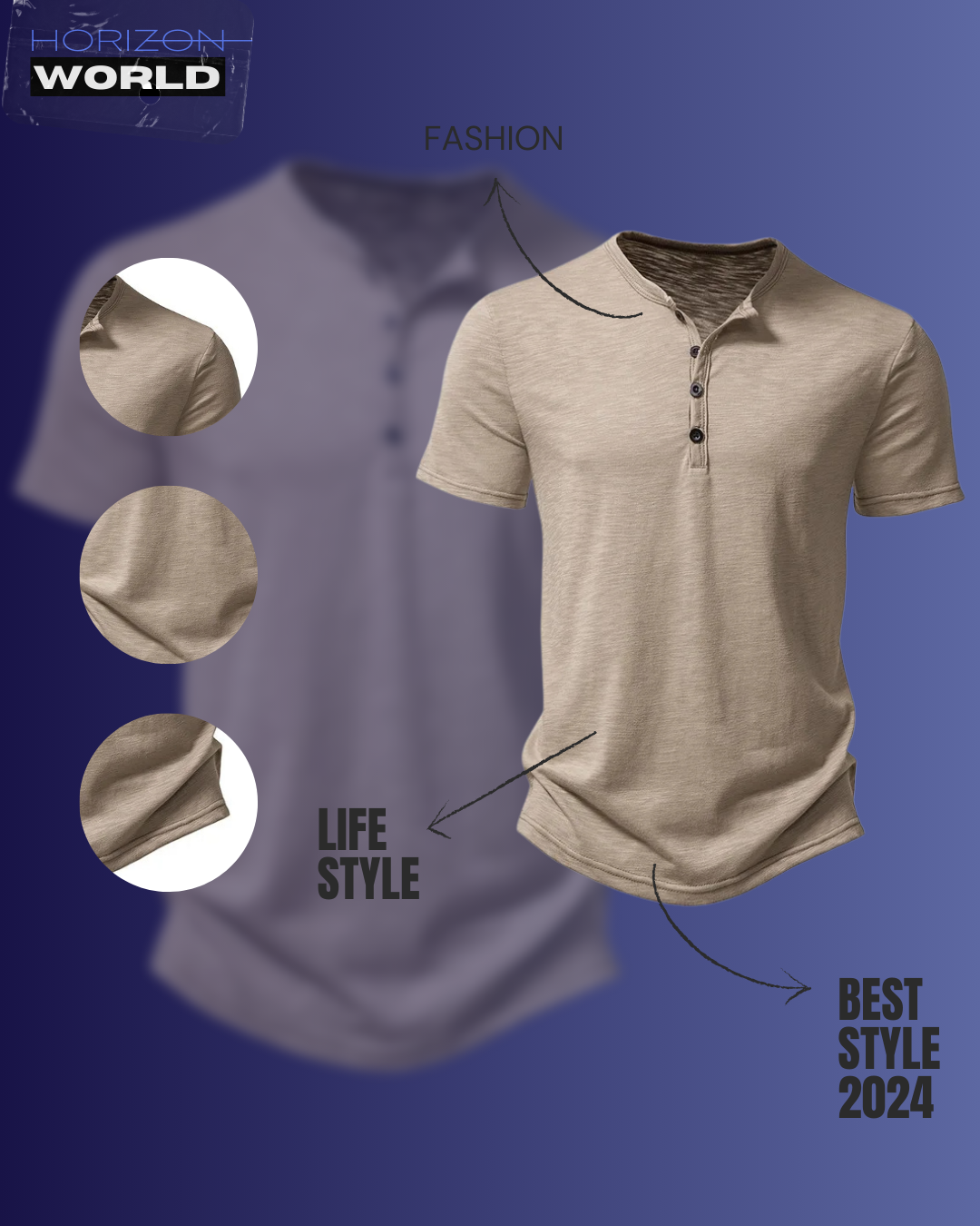 Henley Collar Summer Men Casual Solid Color Short Sleeve T Shirt