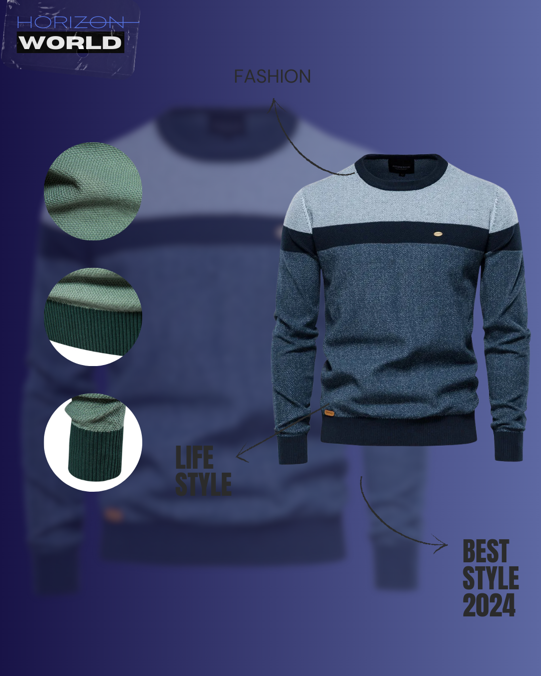 Spliced Cotton Sweater Men Casual O-neck