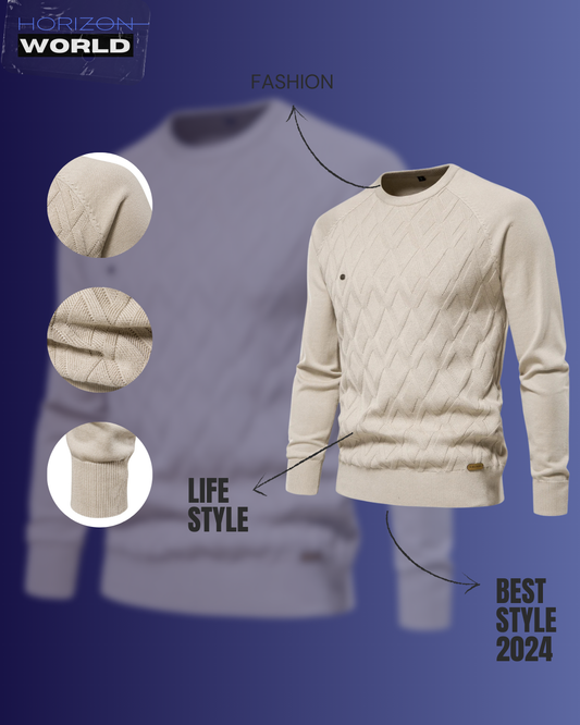 Argyle Basic Men Sweaters Solid Color O-neck Long sleeve Knitted